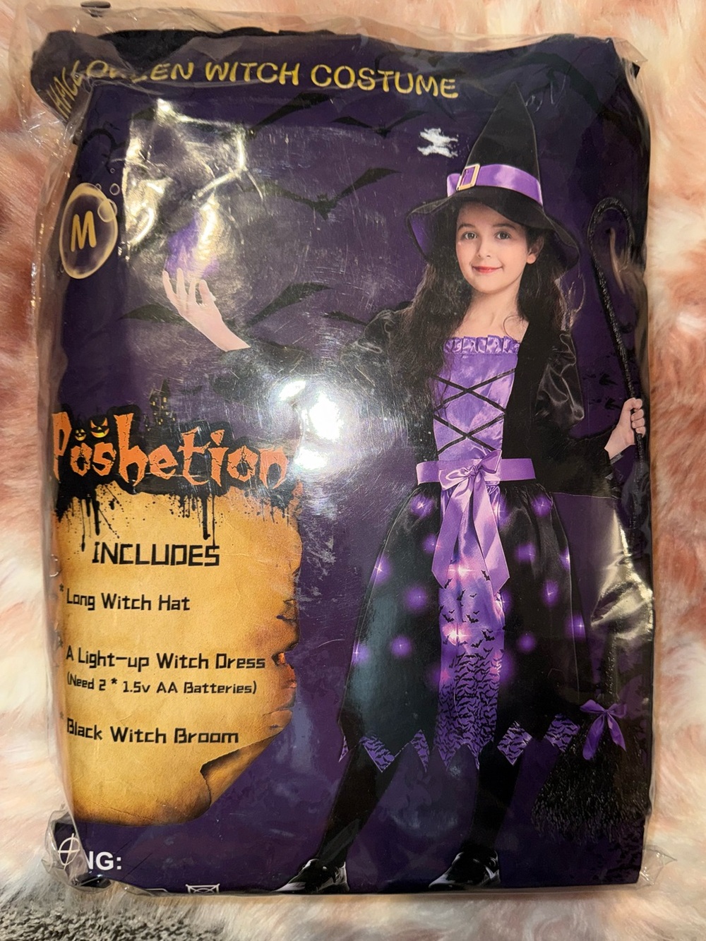 Purple Light-Up Witch Costume - Includes Hat & Broom (M)